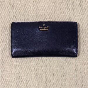 Authentic kate spade navy leather continental wallet with gold logo